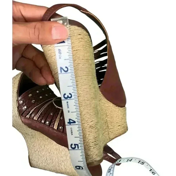 STEVEN by Steve Madden Wedge Sling Back Leather Braided Rope Stud Detail Shoe - Picture 11 of 14